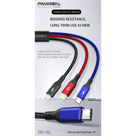 Cable Data 3 in 1 PAVAREAL 1.2 m DC-02 Charge Rapide 6A*