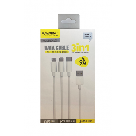 Cable Data 3 in 1 PAVAREAL DC-100 Charge Rapide 9A