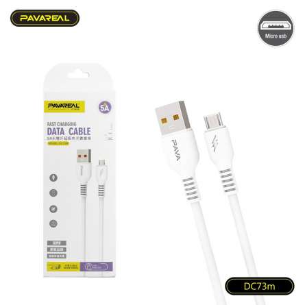 Cable Data Micro USB Blanc PAVAREAL 1 mètre DC-73M Fast Charge 5A Qualcomm 3.0