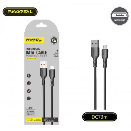 Cable Data Micro USB Noir PAVAREAL 1 mètre DC-73M Fast Charge 5A Qualcomm 3.0