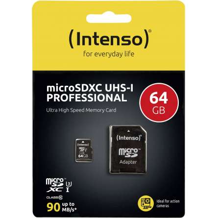 Carte MicroSDHC Intenso Professional 64 GB Class 10, UHS-I Avec Adaptateur SD